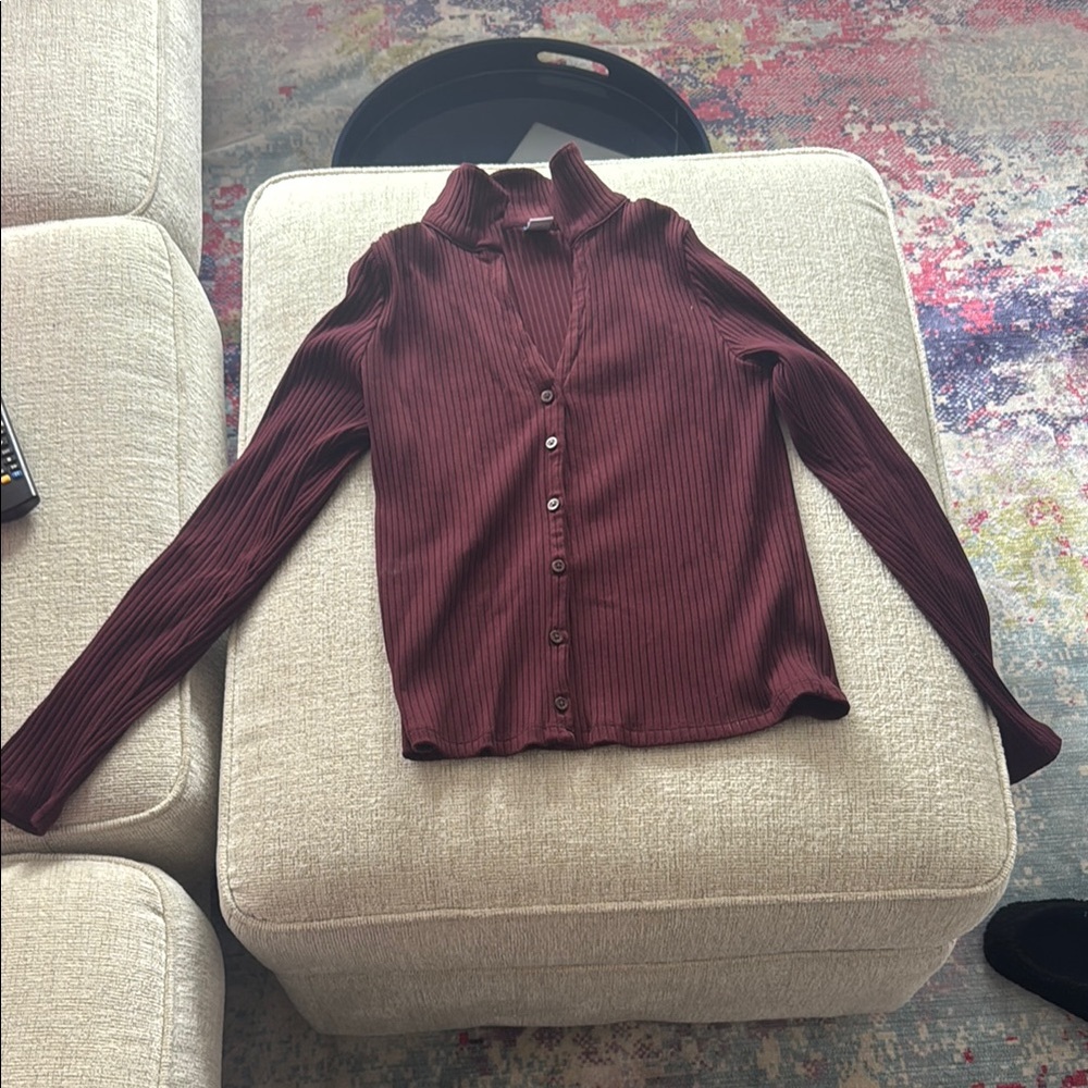 Old Navy Red Long Sleeve Button Down Polo
